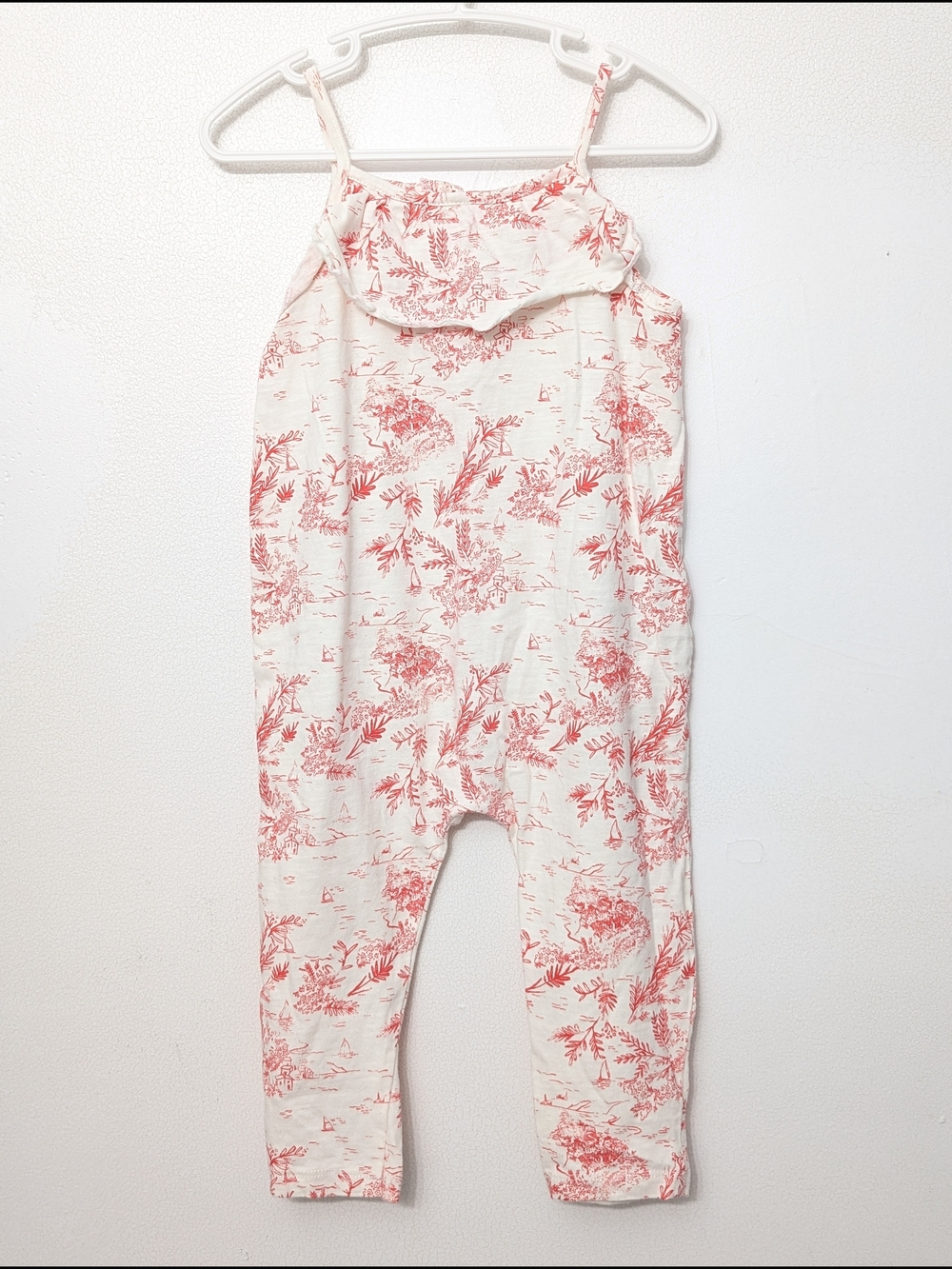 Zara Cream Jumpsuit with Red Print 12-18 M Cotton